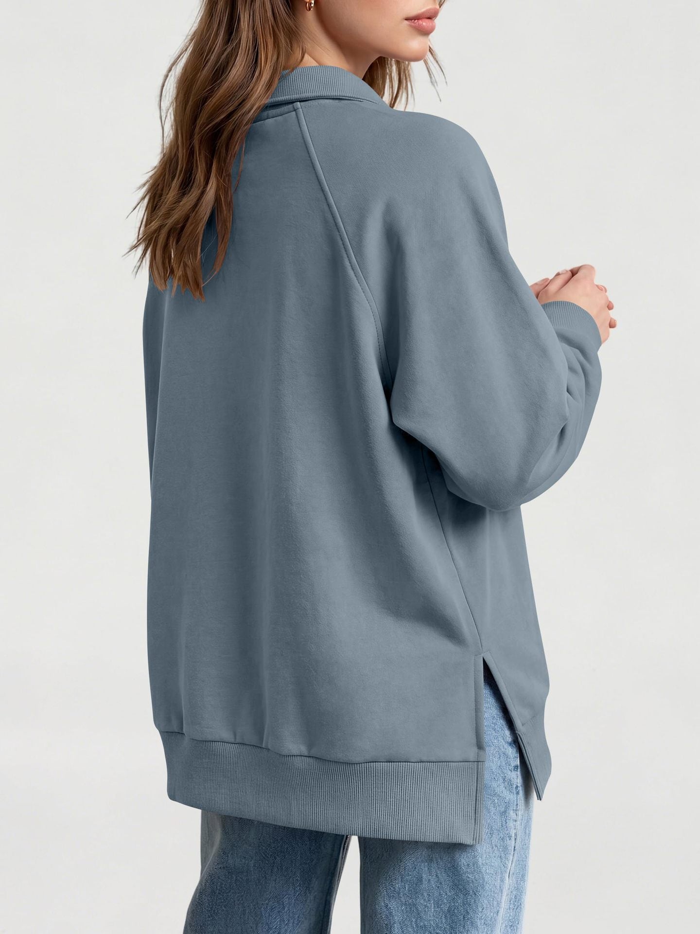 Women's Oversized Collared Button Pullover Sweatshirt