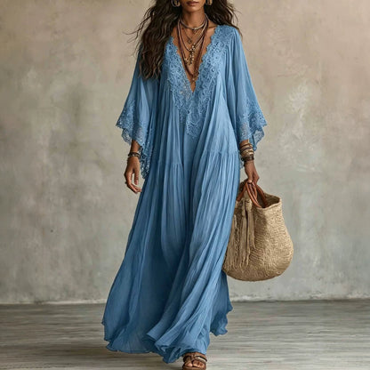 Women's Boho Lace Chiffon Long Sleeve Maxi Dress