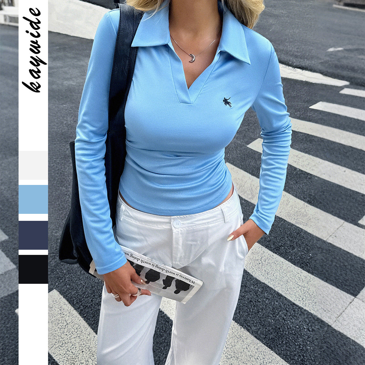 Women's Collared Long Sleeve Fitted Casual Work Top