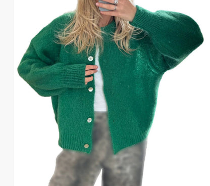 Oversized Pastel Crew Neck Button Front Knit Cardigan
