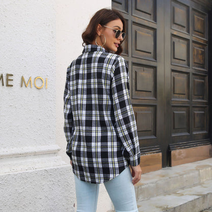 Women's Oversized Plaid Shacket Button Down with Pockets