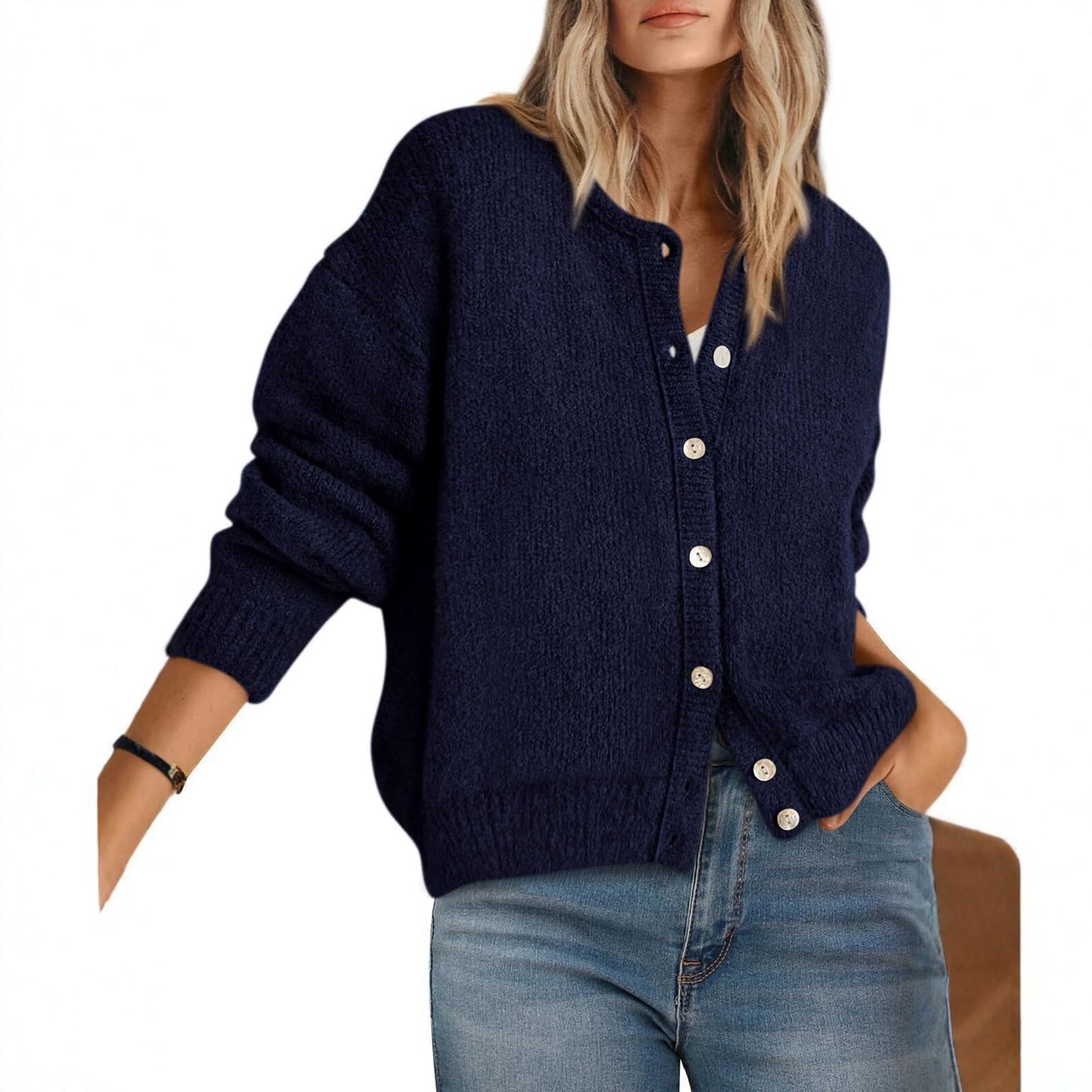 Womens Oversized Button Front Cardigan Knit Sweater