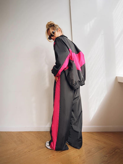 Women's Color Block Oversized Tracksuit Pants Set