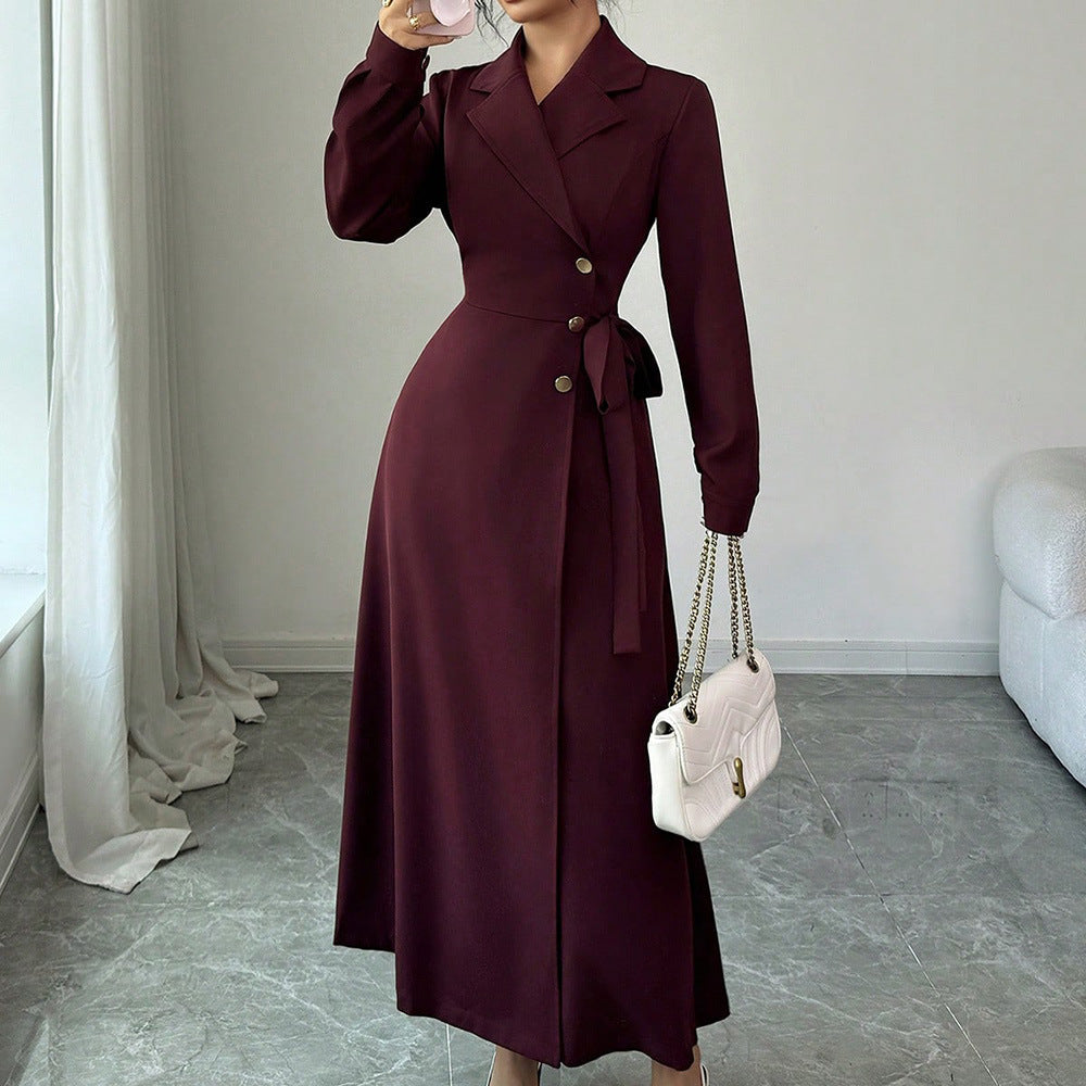 Women Tie Waist Blazer Dress Long Sleeve Midi Elegant
