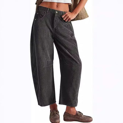 Women's Corduroy Straight Leg Pants Mid Rise Stretch