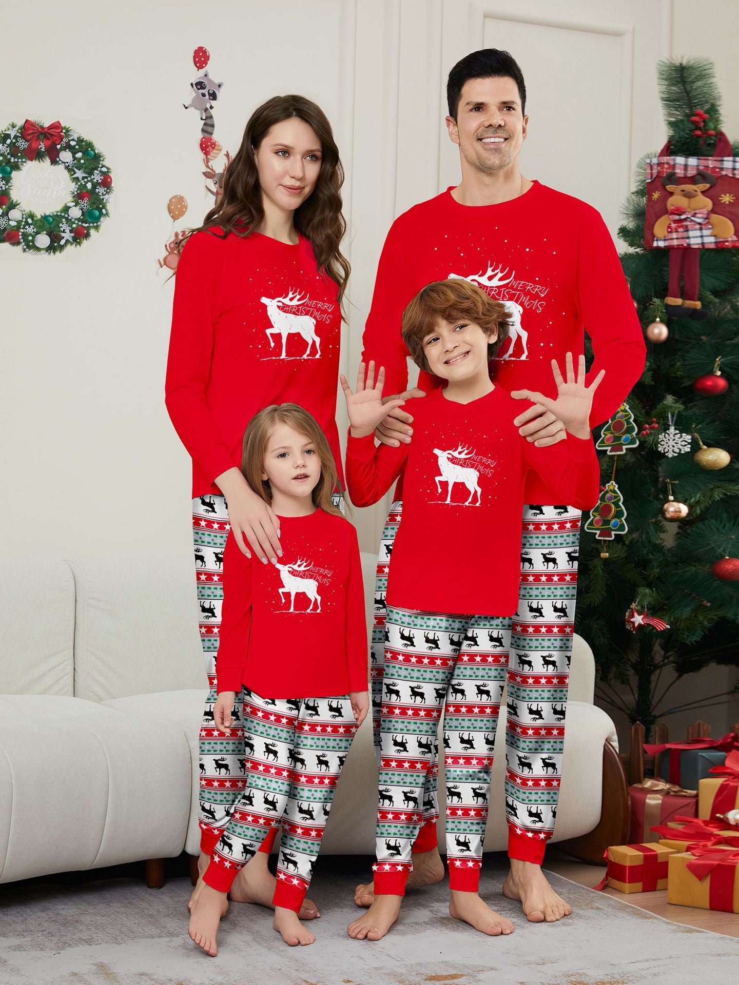 Christmas deer letter star parent-child outfit printed loungewear Christmas pajamas