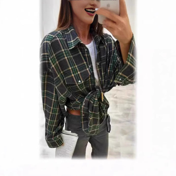 Women's Oversized Plaid Button Up Shirt Long Sleeve Pocket