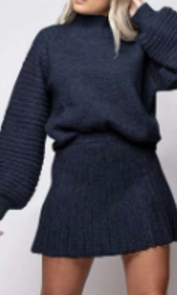 Women's Ribbed Knit Sweater Skirt 2 Piece Set