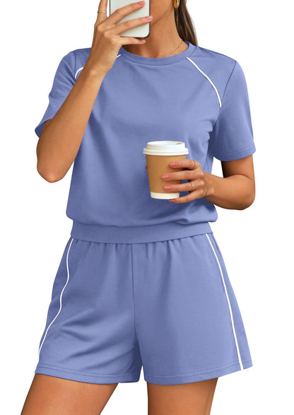 Athletic Lounge Set Contrast Trim Shorts 2 Piece Outfit