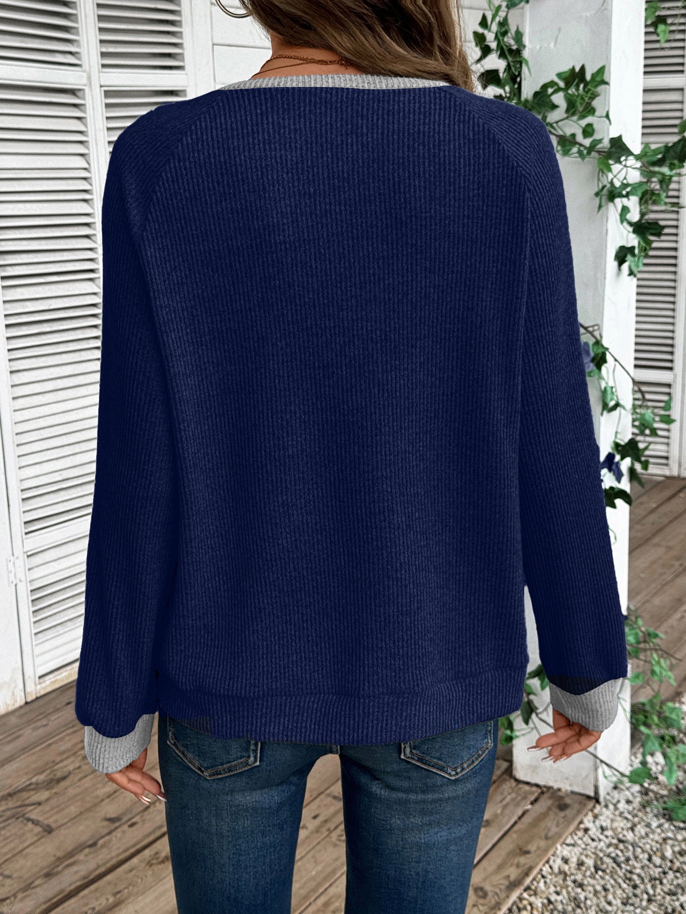 Colorblock V Neck Sweater Women Casual Knit Pullover Top