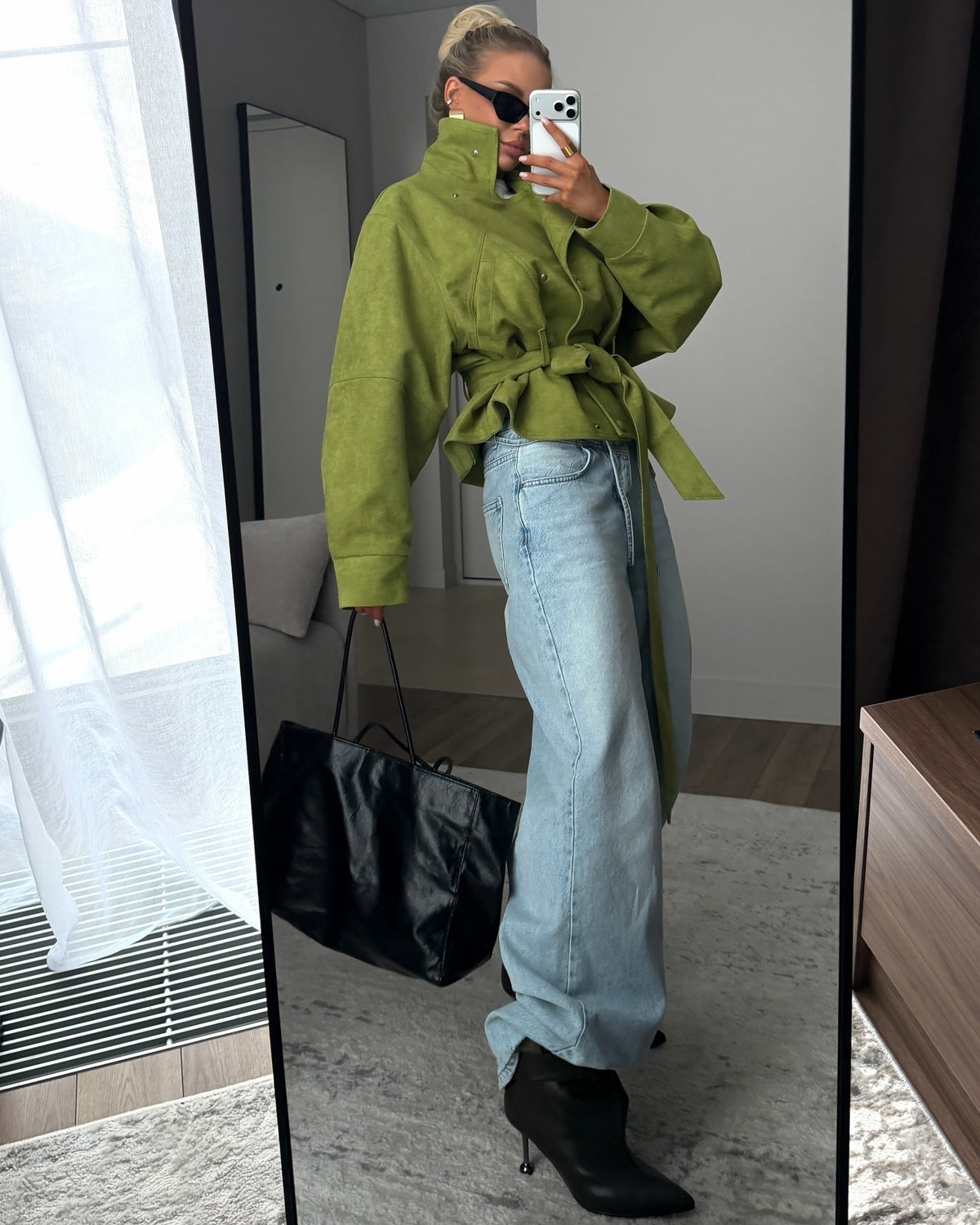 Women's Belted Cropped Jacket Stand Collar Trench Coat