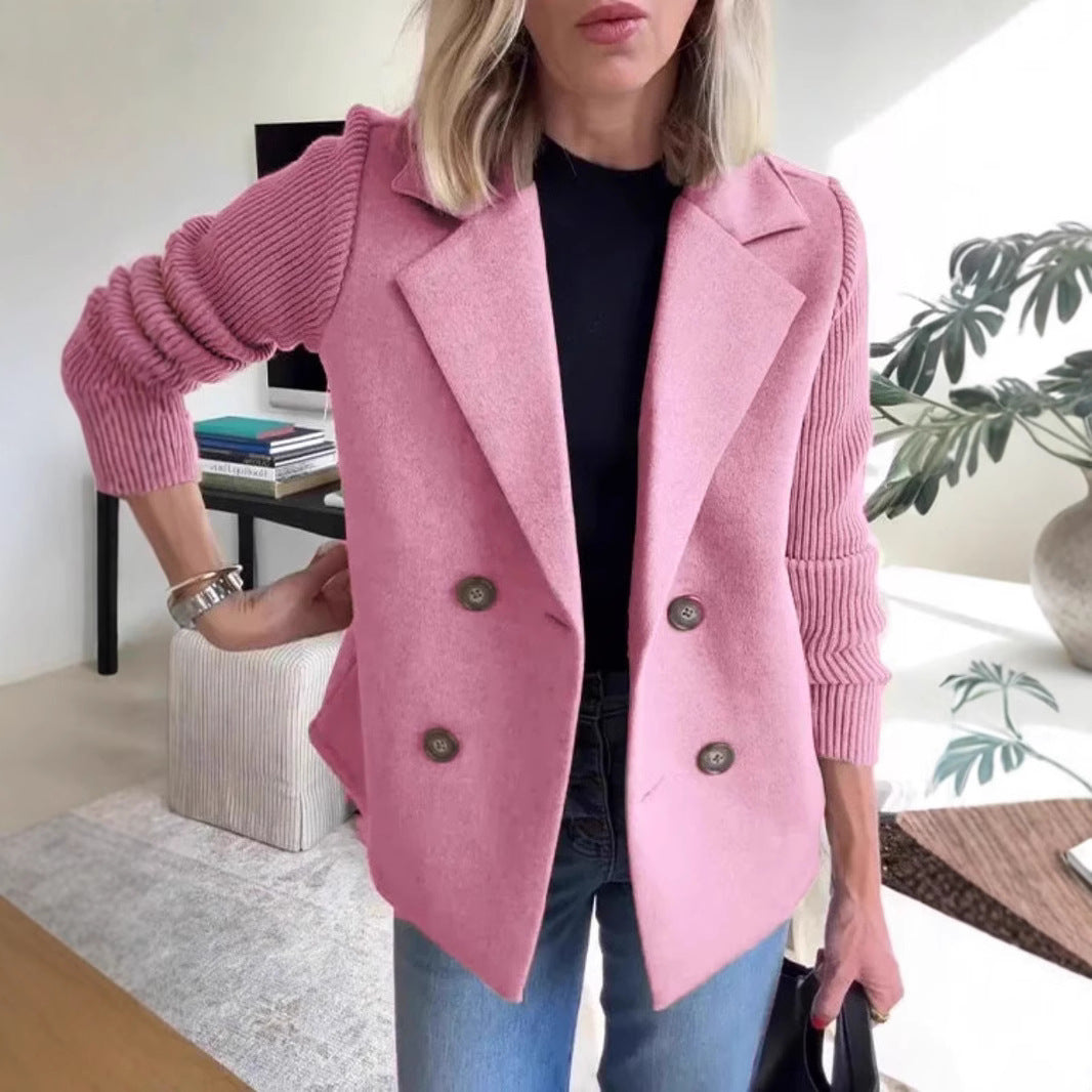 Women's Faux Wool Blazer with Knit Sleeves