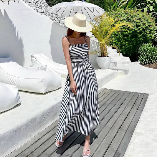 Striped Maxi Dress Smocked Spaghetti Strap Resort Dress