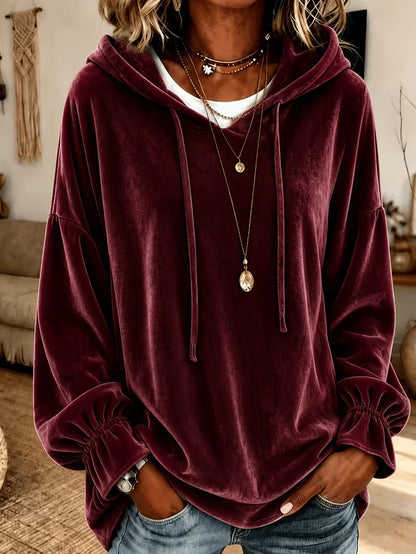 Women's Oversized Velvet Drawstring Hoodie Pullover