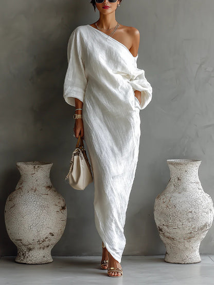 Elegant One Shoulder Long Sleeve Asymmetric Maxi Dress