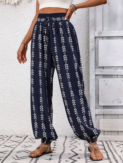 Lightweight Wide Leg Lantern Pants with Elastic Waist