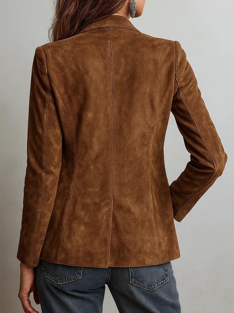 Women's Brown Faux Suede Blazer with Pockets