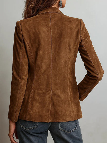 Women's Brown Faux Suede Blazer with Pockets
