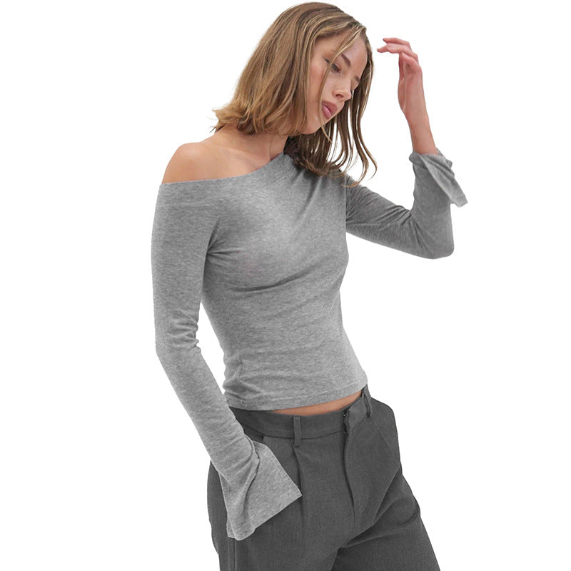 Women's One Shoulder Flare Sleeve Fitted Going Out Top