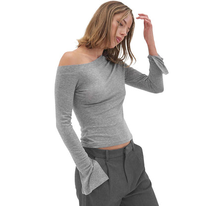 Women's One Shoulder Flare Sleeve Fitted Going Out Top