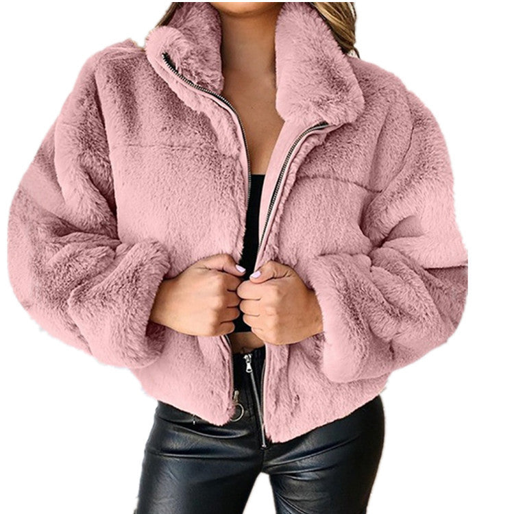 Women's Faux Fur Zip Up Jacket Winter Warm Fuzzy Coat