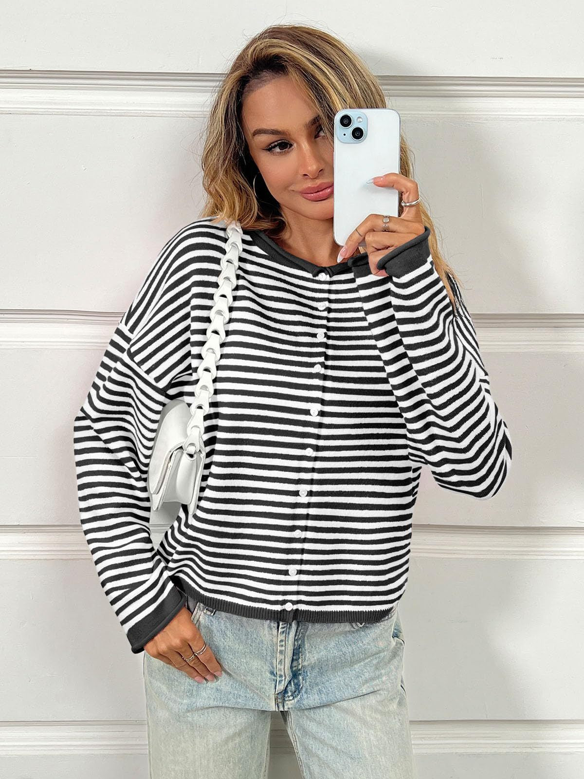 Striped Color Block Cardigan Sweater | Long Sleeve Casual Open Front