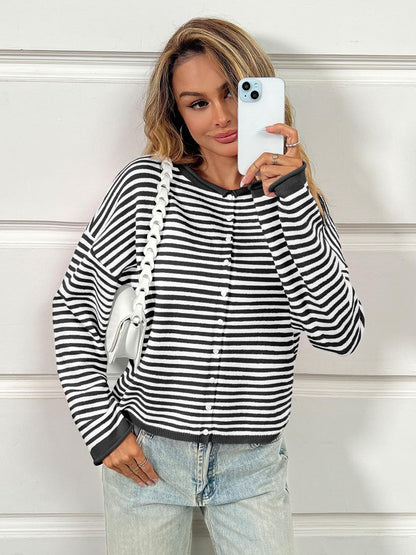 Striped Color Block Cardigan Sweater | Long Sleeve Casual Open Front