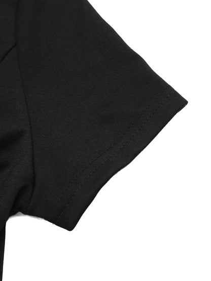 Beaded Collar Black Polo Mini Dress Casual Short Sleeve