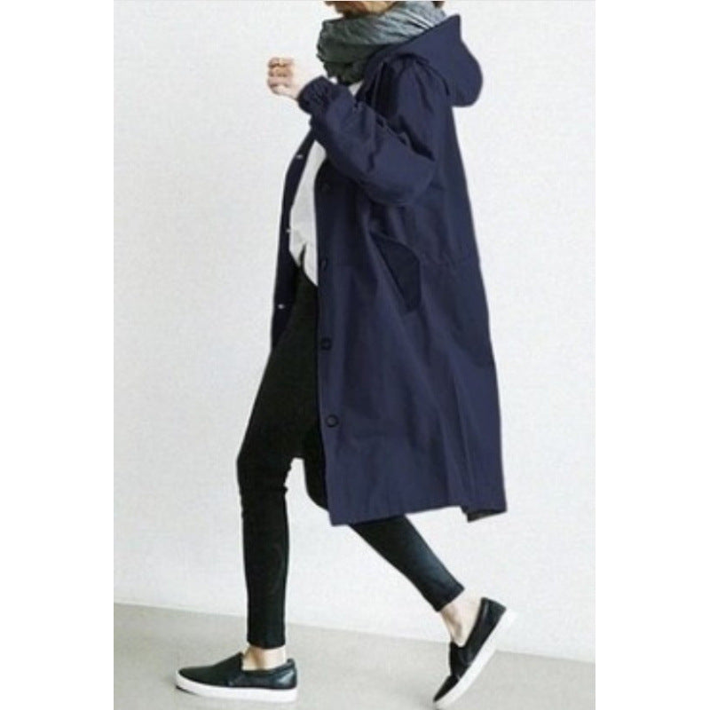 Women's Hooded Cotton Trench Coat Plus Size S-5XL