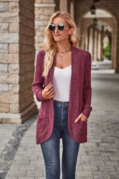 Women's Open Front Knit Cardigan Oversized Long Sleeve