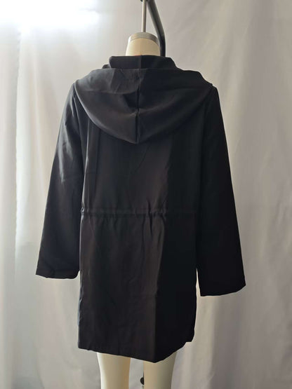 Women's Hooded Drawstring Waist Zip-Up Mid Length Jacket