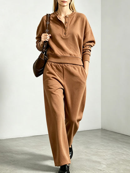 Women's Oversized Henley Sweatshirt Sweatpants Set
