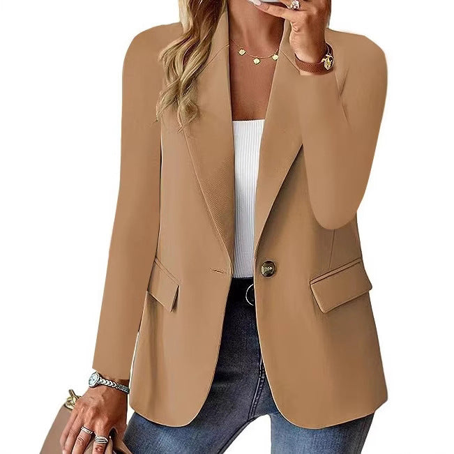 Women's Long Sleeve Blazer One Button Pockets