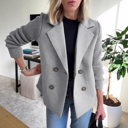 Womens Double Breasted Blazer Knit Sleeve Jacket