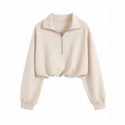 Women's Cropped Quarter Zip Drawstring Waist Sweatshirt