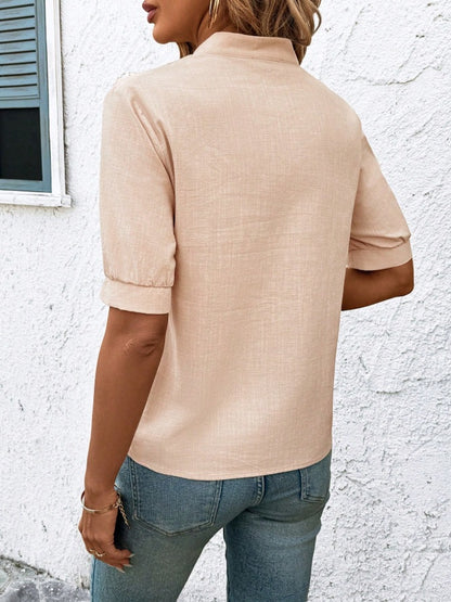 V Neck Embroidered Cotton Blouse Casual Summer Shirt