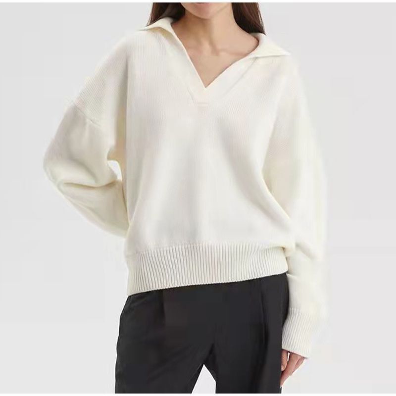 Women's Oversized Polo Collar Knit Sweater Pullover