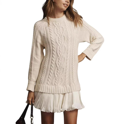 Women's Cable Knit Crew Neck Cashmere Sweater
