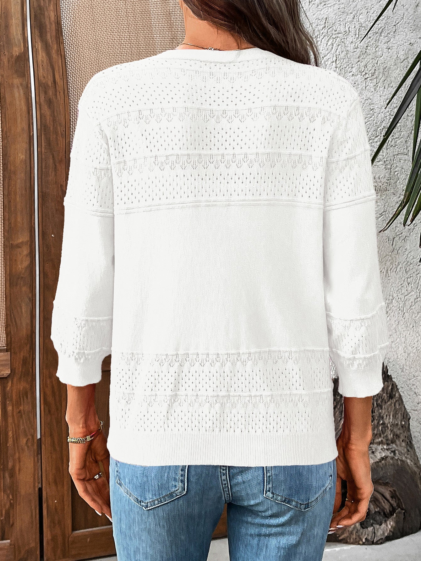 2025 Summer Hollow Knit V-Neck Cardigan with 3/4 Sleeves
