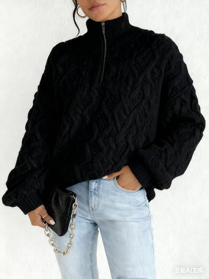 Women's Sherpa Jacquard Quarter Zip Pullover Sweatshirt