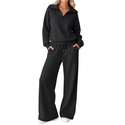 Women's Half Zip Sweatshirt Wide Leg Pants Lounge Set