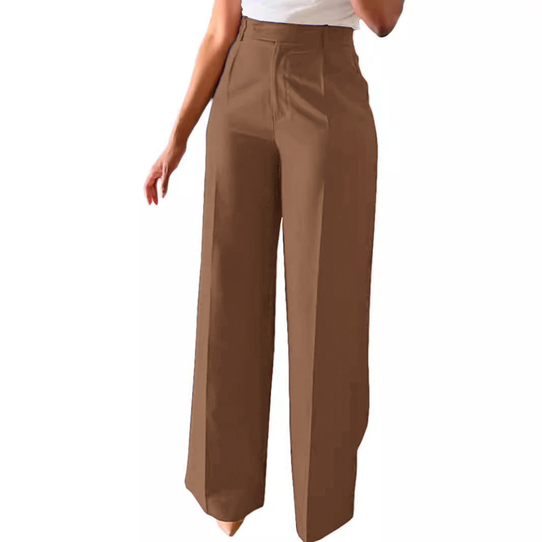 Women's High Waisted Pleated Straight Leg Dress Pants