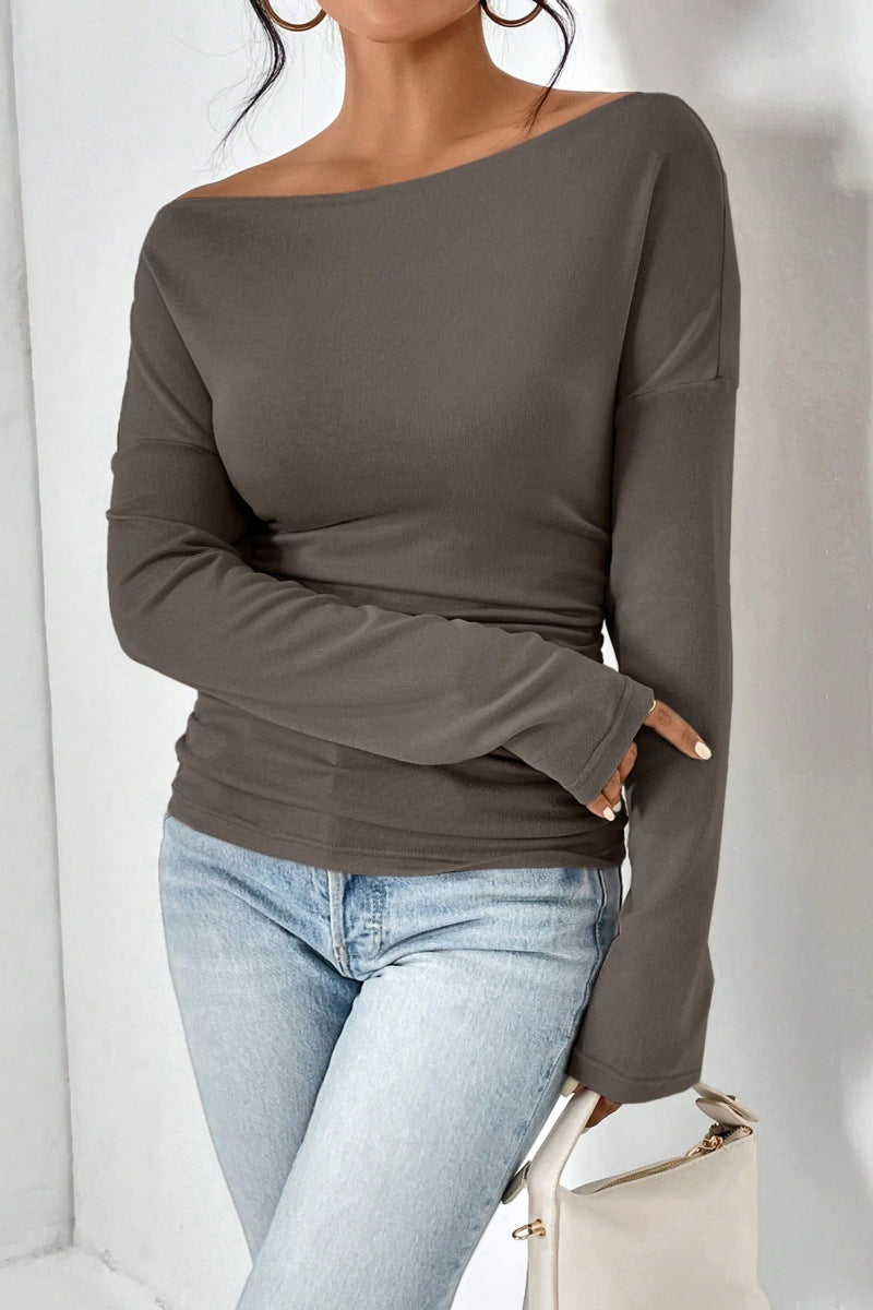 Women's Off Shoulder Ruched Asymmetric Long Sleeve Top