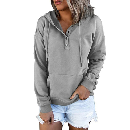 Women's Oversized Henley Hoodie Long Sleeve Pullover Top