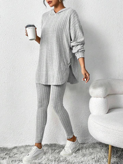 Women's Ribbed Oversized Hoodie Lounge Pants Set Fall