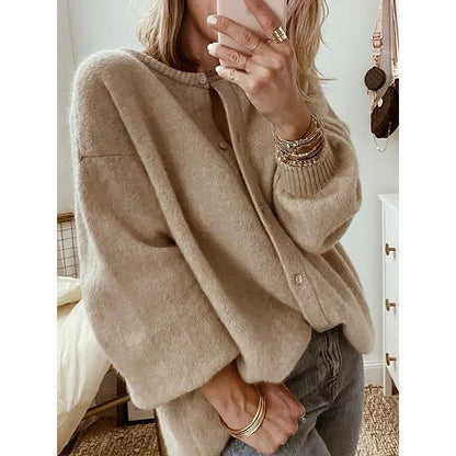 Women Oversized Knit Cardigan Button Front Soft Sweater