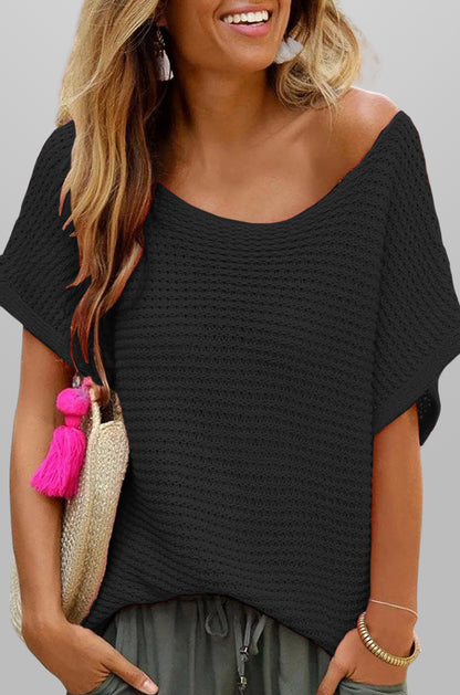 Textured Knit Short Sleeve Loose Fit Summer Top
