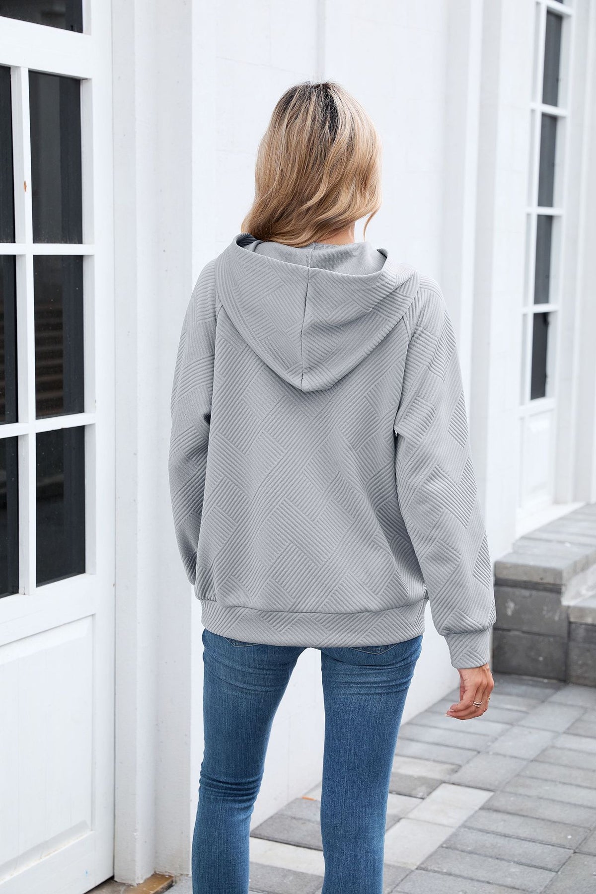 Women's Oversized Textured Hoodie Pullover with Pocket