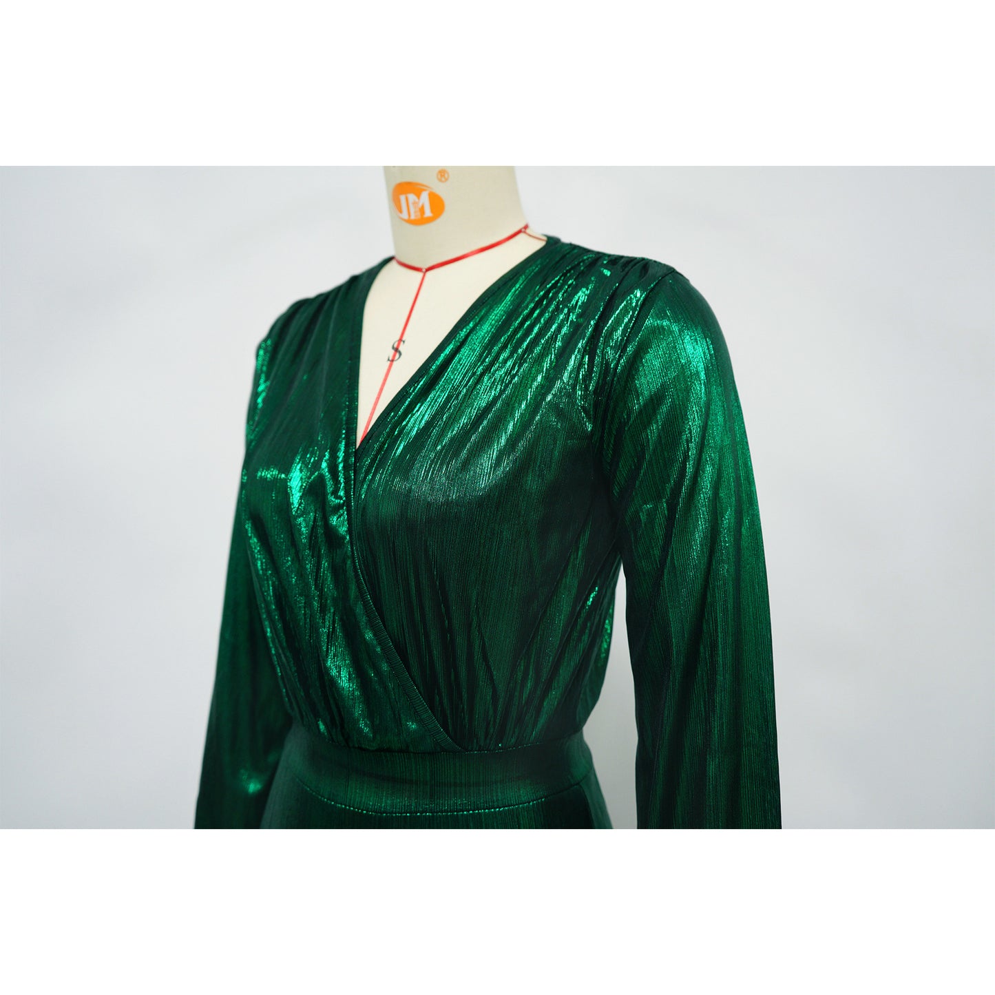 Sexy Metallic V-Neck Long Sleeve Flare Jumpsuit