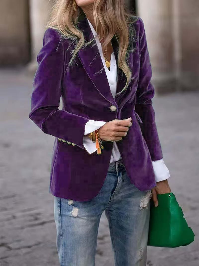 Women's Velvet Blazer Fitted Elegant Work Jacket